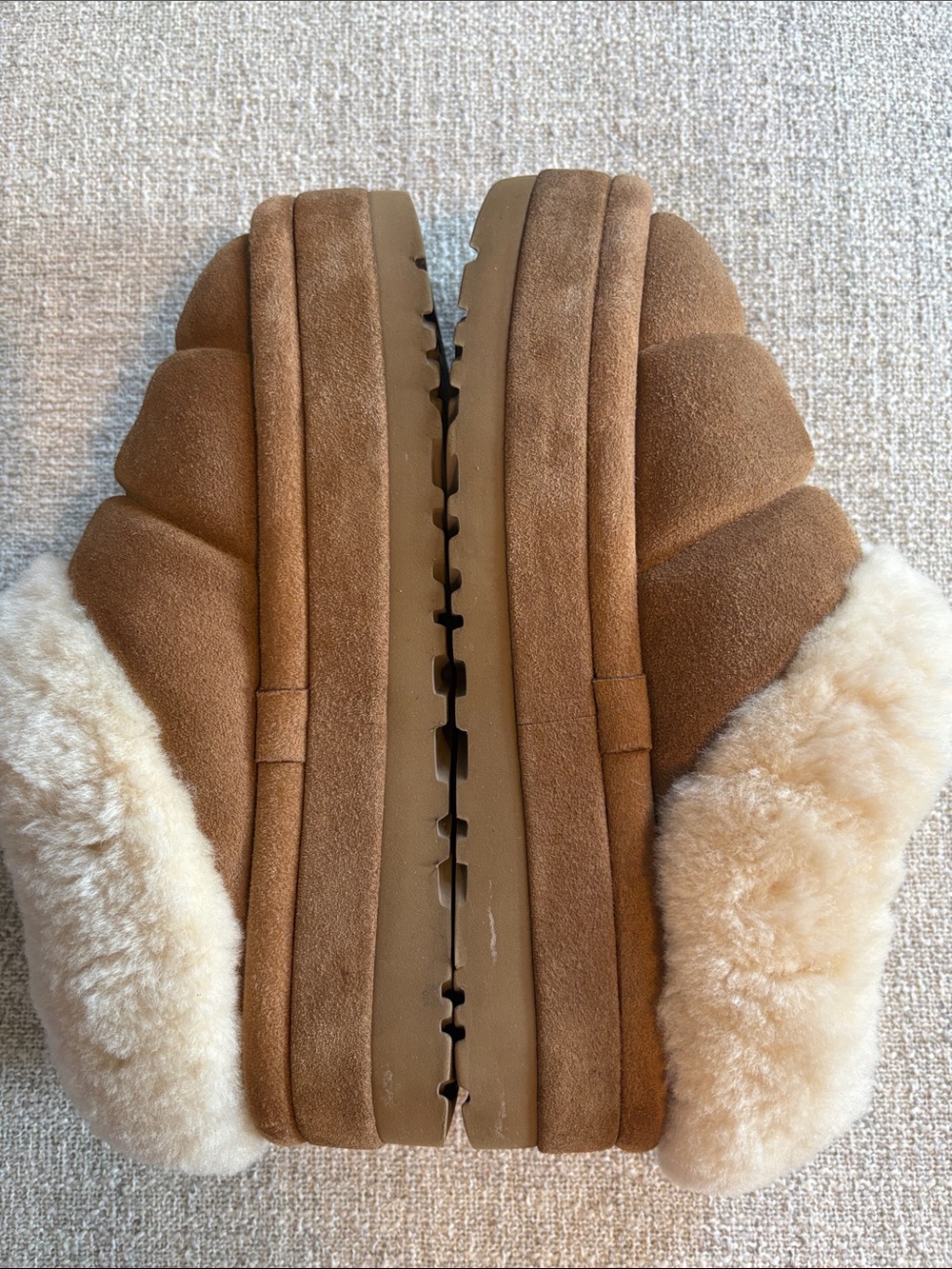 UGG Chestnut/Tan Quilted Suede Shearling Slip-Ons - Picture 6 of 7